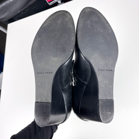 Cole Haan Womens 10 B Wedge Leather Lace Up Ankle Booties Boots Black - Picture 8 of 12